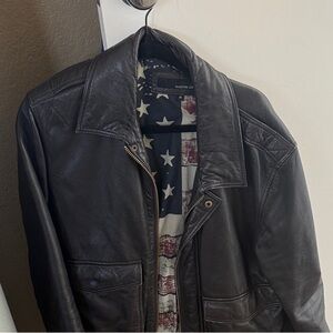 Wilsons Leather Dark Brown Bomber Jacket with Star Lining